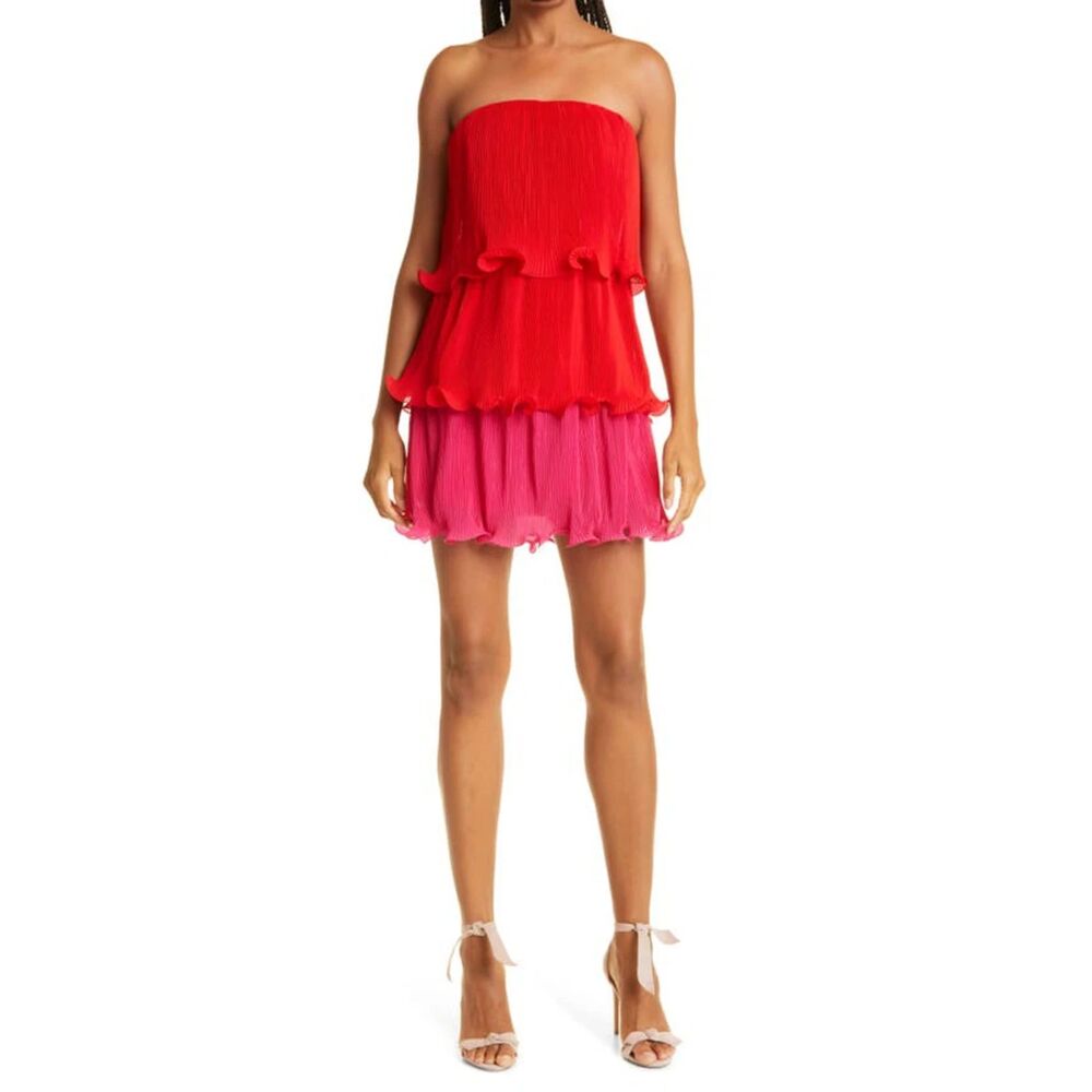 MILLY Sylvie Strapless Pleated Chiffon Dress NWT Sz 4